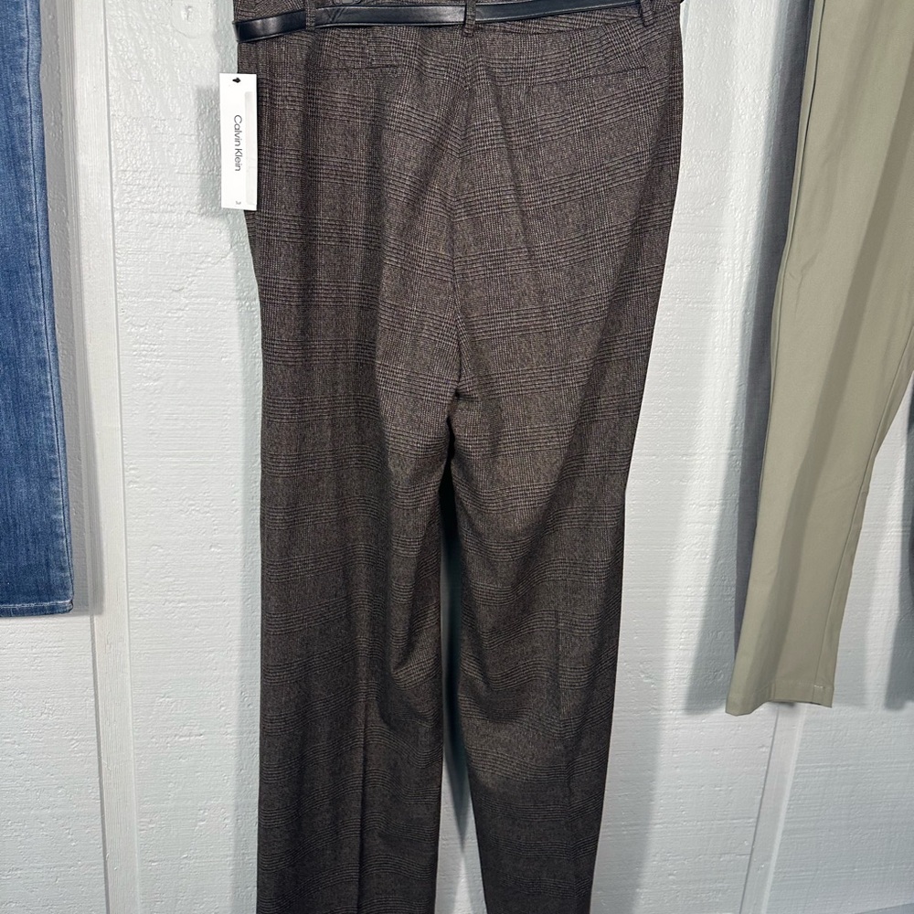 Calvin Klein Women's Brown Herringbone Belted Pants Size 12 N… - Picture 7 of 11